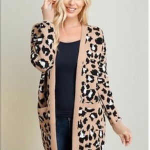 FSL Apparel Open Front Relaxed Fit Leopard Print Cardigan Sweater